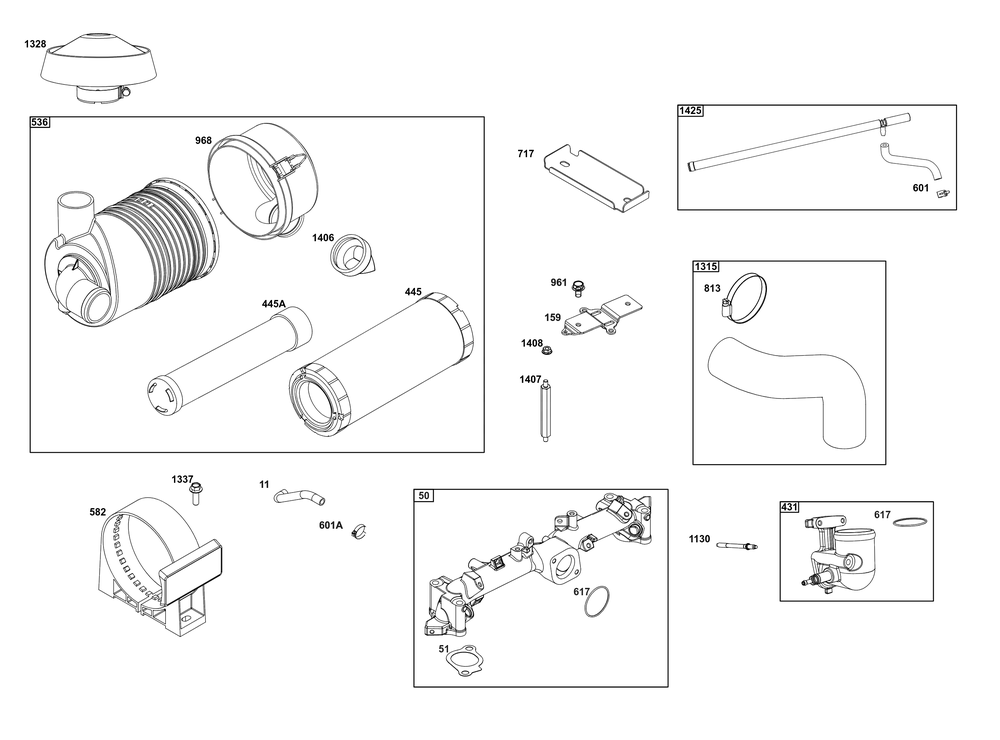 Air Cleaner Group Diagram and Parts List for 61A277-0101-J1 400000 - 699999 Briggs and Stratton Engine